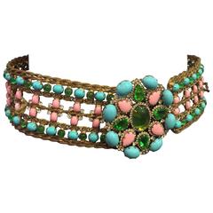 1960s KJL Bejeweled and Encrusted Gold-Tone Mesh and Glass Cabochon Belt 5
