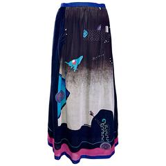Rare 1970s Hanae Mori Surrealist Futuristic Print Vintage 70s Maxi Skirt 2