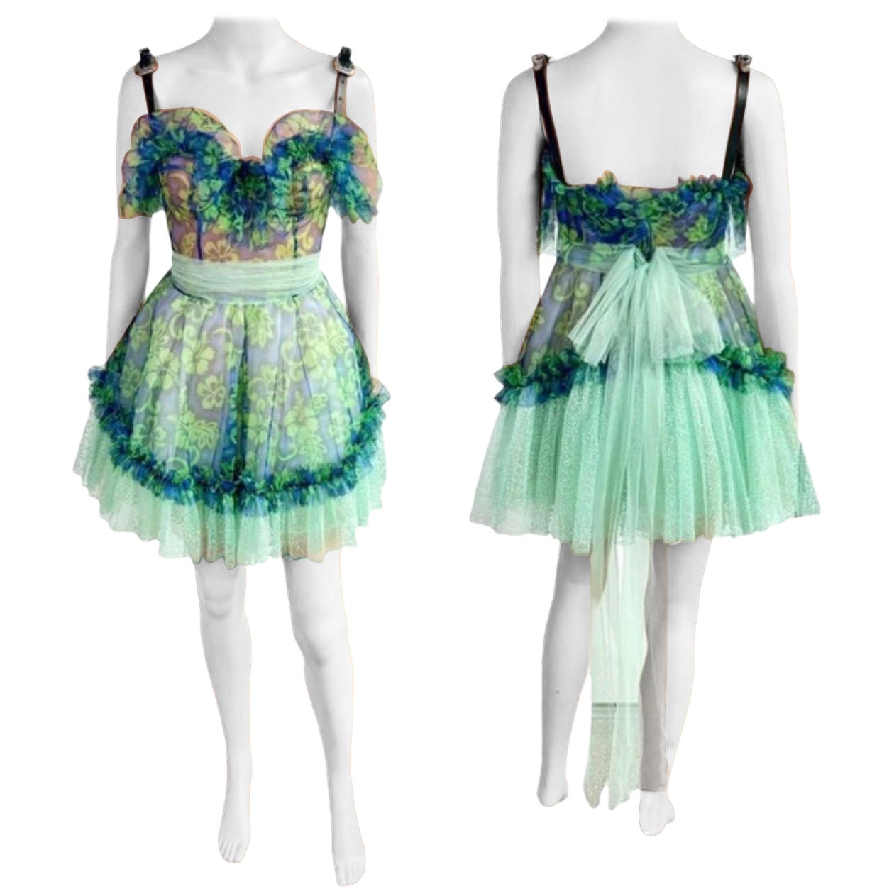 Dsquared2 Unworn S/S 2018 Bustier Corset Sheer Mesh Tulle Leather Buckle Dress For Sale