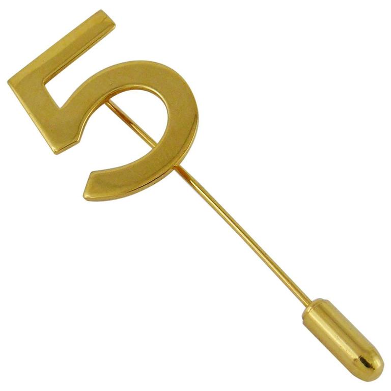 Chanel Vintage N°5 Gold Toned Lapel Pin
