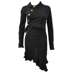 2002 Comme des Garcons Black Twisted Knit Dress with Pockets And Frills 