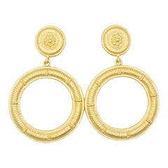 Givenchy Vintage Baroque Large Round Circle Relief Hoop Chunky Drop Earrings