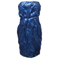 CHANEL Dress Strapless Blue Metallic Gripoix CC Plaque 2012 Sz 40
