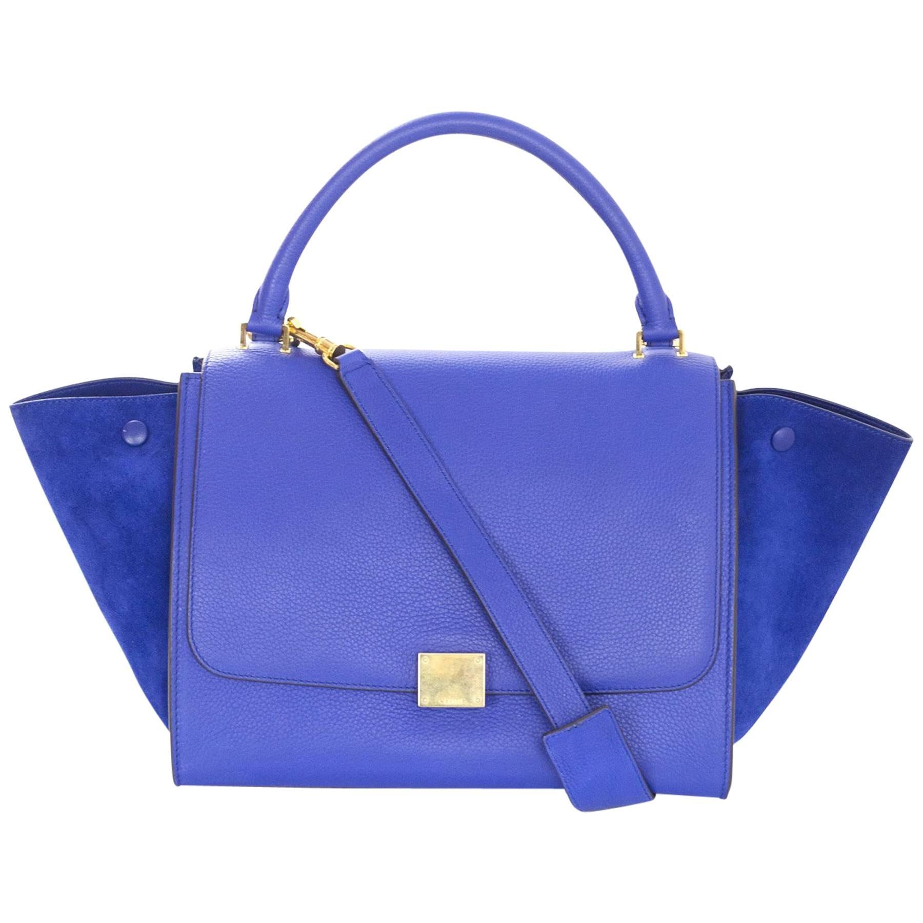 Celine Indigo Blue Suede/Leather Medium Trapeze Bag w/ Strap rt. $2, 950