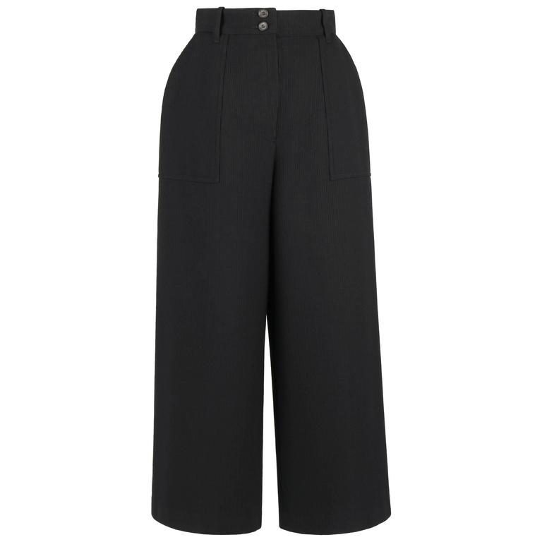 HERMES c.1990's Classic Black Wool High Waisted Wide Leg Pants For Sale at 1stDibs | black wool 