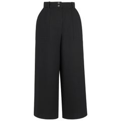 HERMES c.1990's Classic Black Wool High Waisted Wide Leg Pants