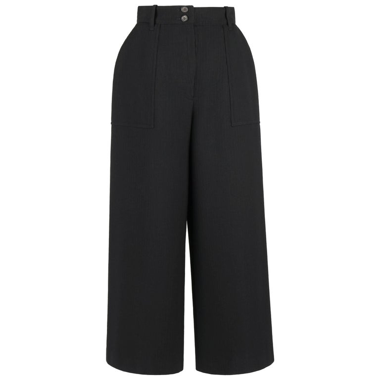 HERMES c.1990's Classic Black Wool High Waisted Wide Leg Pants at ...