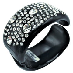 Vintage black bakelite bangle bracelet set with cut rhinestones, 1940/50s USA