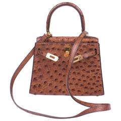 Vintage Hermès Mini Kelly Bag 20 Ostrich Leather - chocolate brown 