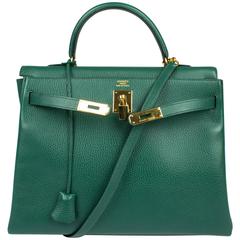 Hermès Kelly Bag 35 Clemence Leather - Emerald Green
