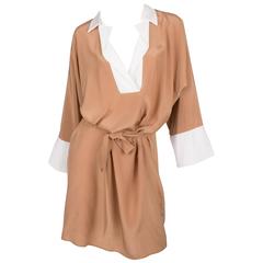 Salvatore Ferragamo Silk Dress - camel/white 6