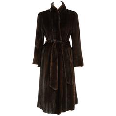 Vintage 1970's Bill Blass Couture Dark-Brown Mink Fur Belted Russian Princess Coat 