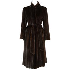 1970's Bill Blass Couture Dark-Brown Mink Fur Belted Russian Princess Coat