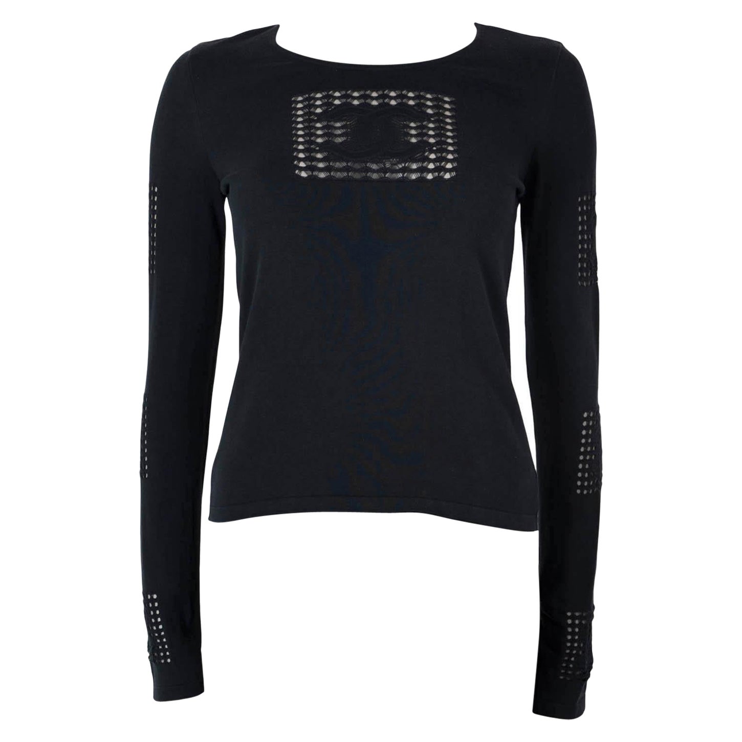 CHANEL black cotton VINTAGE CC LACE KNIT Sweater XS / S For Sale