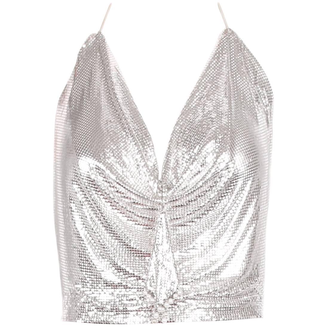 Loris Azzaro Silver Mesh Chain Halter Top