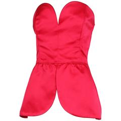 Vintage Yves Saint Laurent Hot Pink Satin Peplum Bustier 