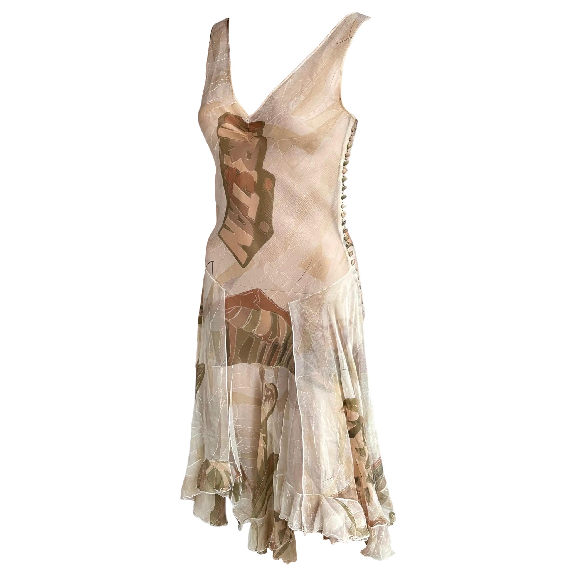 Christian Dior by John Galliano F/W 2001 Logo Sheer Bias Cut Slip Dress For Sale