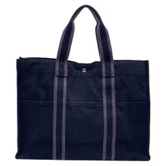 Borsa Hermes Paris Vintage in tela nera e grigia Fourre Tout GM Tote
