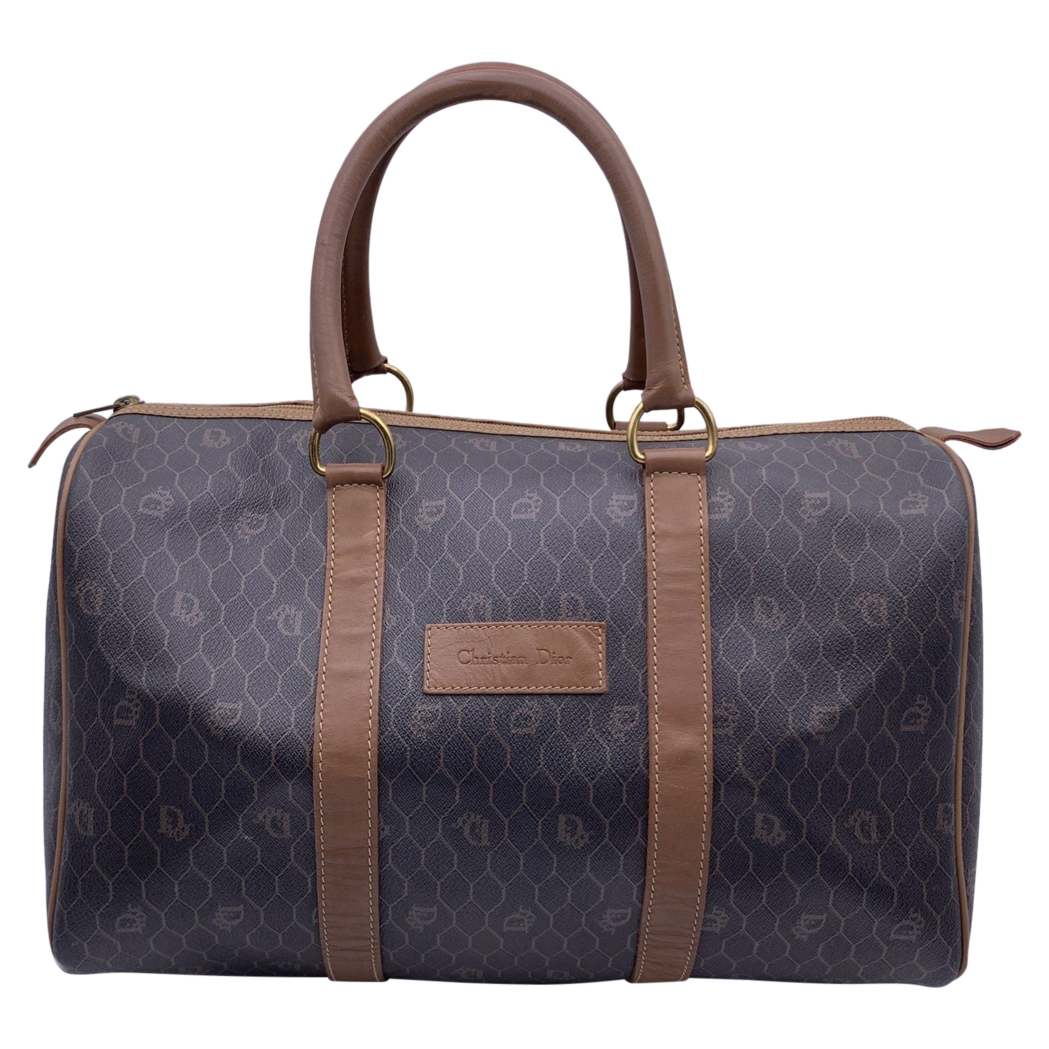 Christian Dior Vintage Grey Monogram Canvas Satchel Boston Bag For Sale