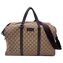 Gucci Beige Monogram Canvas Duffle Weekender Travel Bag with Strap