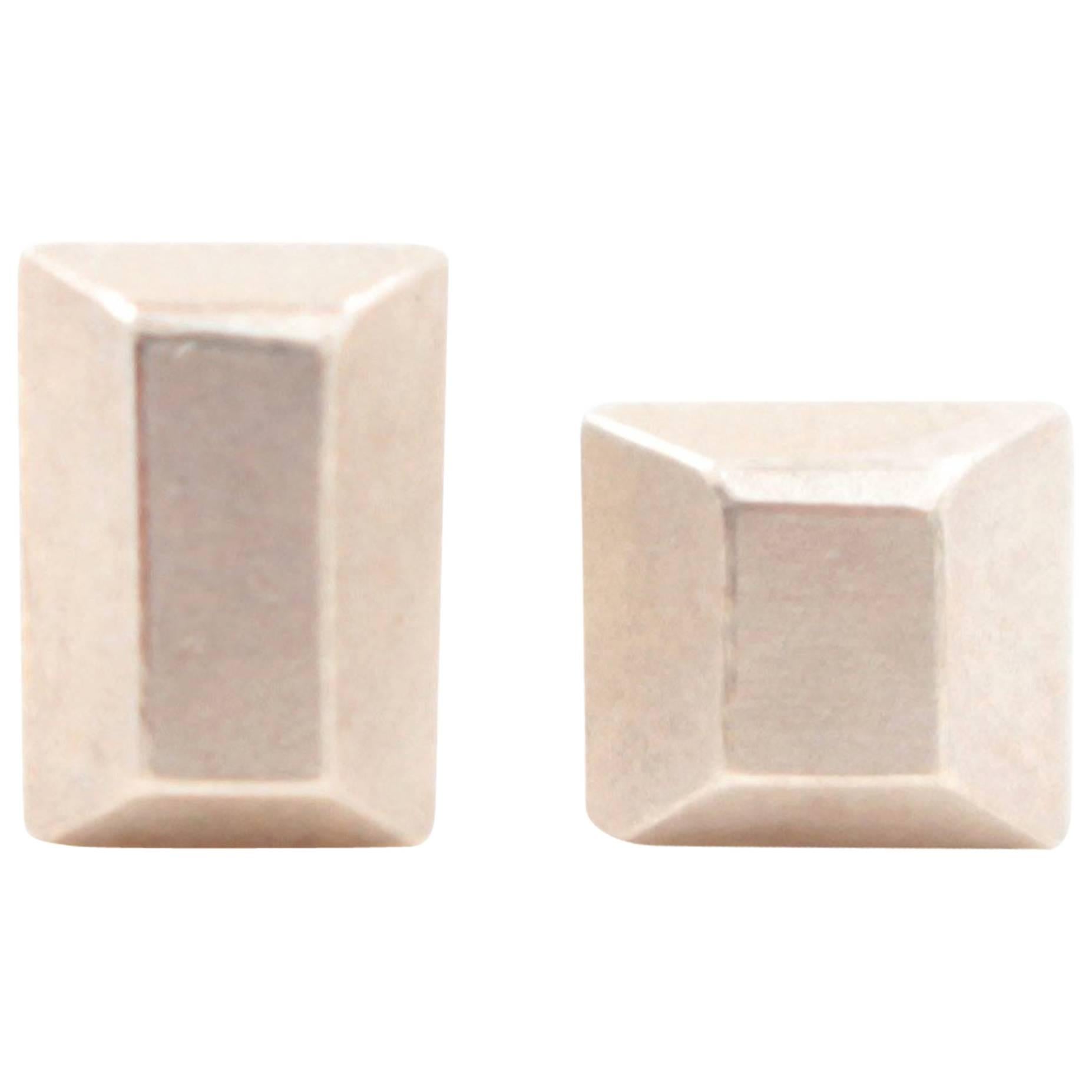 Sterling Silver Satin Finish Sugar Cube Post Earrings For Sale