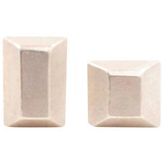 Sterling Silver Satin Finish Sugar Cube Post Earrings