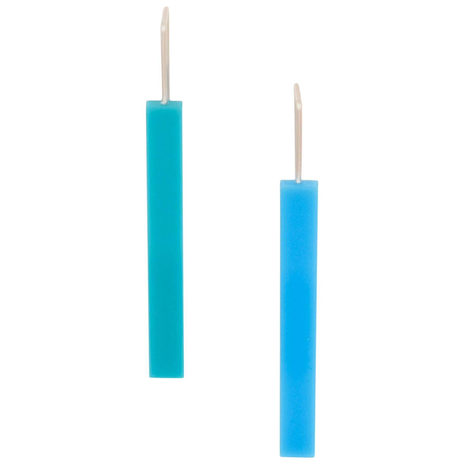 Sterling Silver Blue Acrylic Pixi Stick Hook Earrings