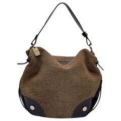 Borbonese Brown Op Suede and Patent Leather Hobo Shoulder Bag