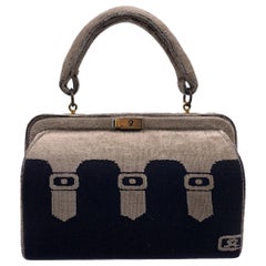 Roberta Di Camerino Vintage Beige et Black Velvet Doctor Bag Handbag