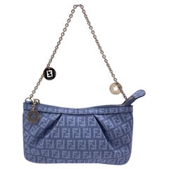 Fendi Light Blue Monogram Zucchino Canvas Pochette Charm Small Bag