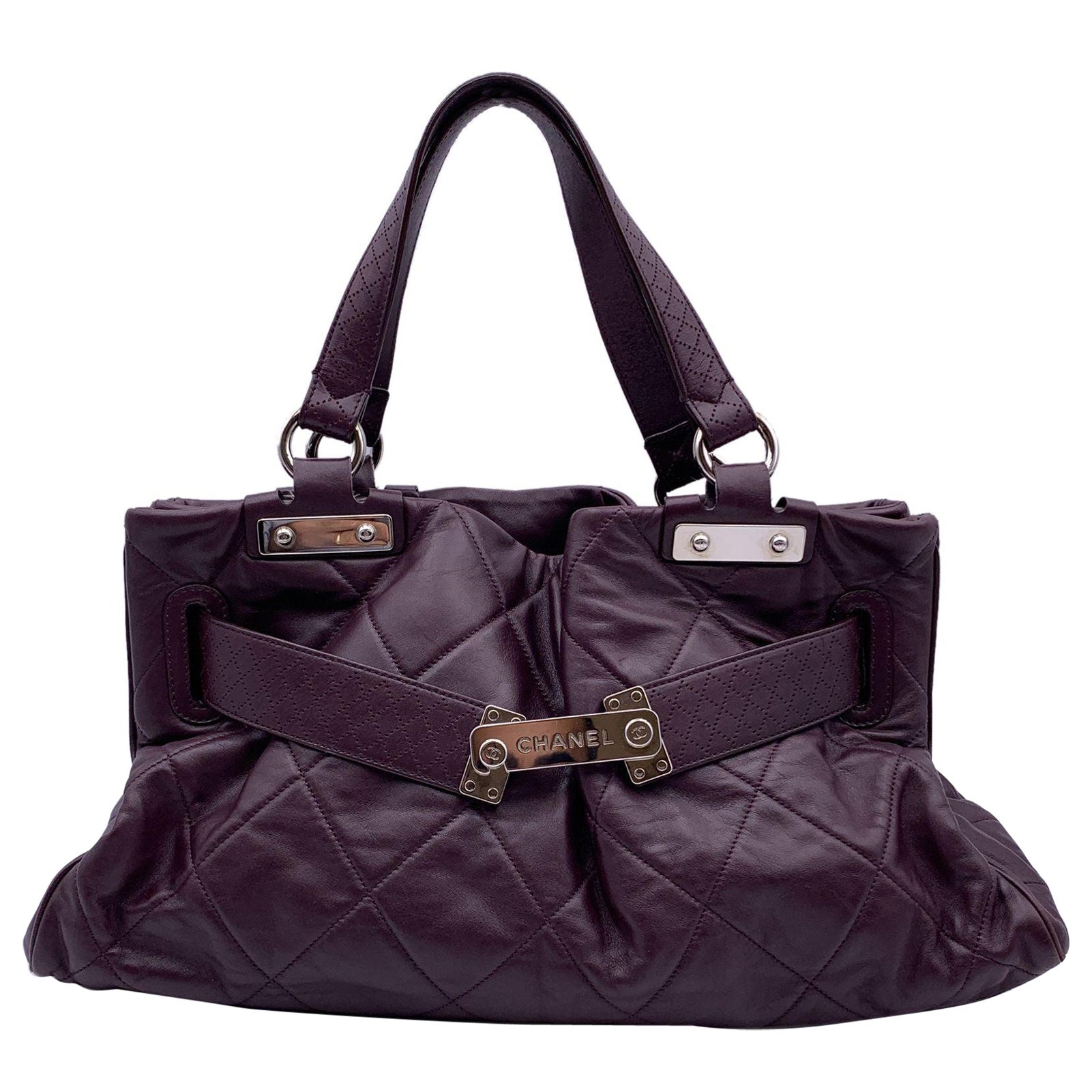 Chanel Limited Ed Purple Quilted Leather Paris-Londres Satchel Bag For Sale