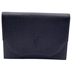 Yves Saint Laurent Vintage Black Leather YSL Logo Clutch Bag
