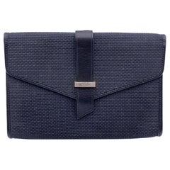 Yves Saint Laurent Retro Black Textured Vinyl Canvas Clutch Bag