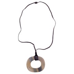 Hermes Paris Isthme Oval Buffalo Horn Pendant Necklace