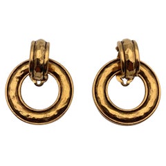 Chanel Vintage Gold Metal Door Knocker Hoop Clip On Earrings