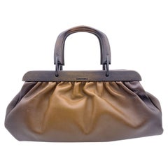 Gucci Brown Leather Wood Handles Doctor Bag Handbag Satchel