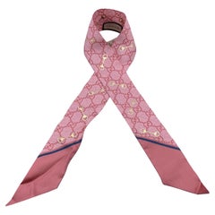 Gucci Pink Monogram Silk Flora Twilly Scarf Wrap Horsebit