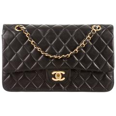 Chanel Vintage Black Lambskin Quilted Evening Double Flap Shoulder Bag W / Card