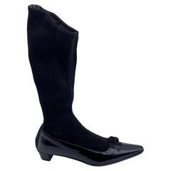 Prada Black Suede and Leather Low Heels Sock Boots Shoes Size 38.5