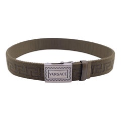 Cinturón ajustable unisex Versace de lona verde con motivos griegos Talla 80/32