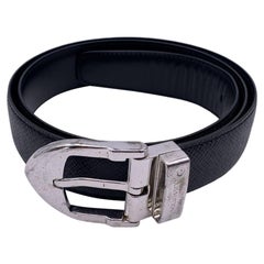 Louis Vuitton Black Taiga Silver Metal Buckle Classic Belt Size 85/34