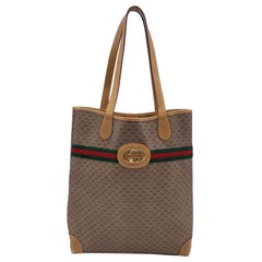 Gucci Vintage Beige GG Monogram Canvas Tote Shopping Bag Stripes
