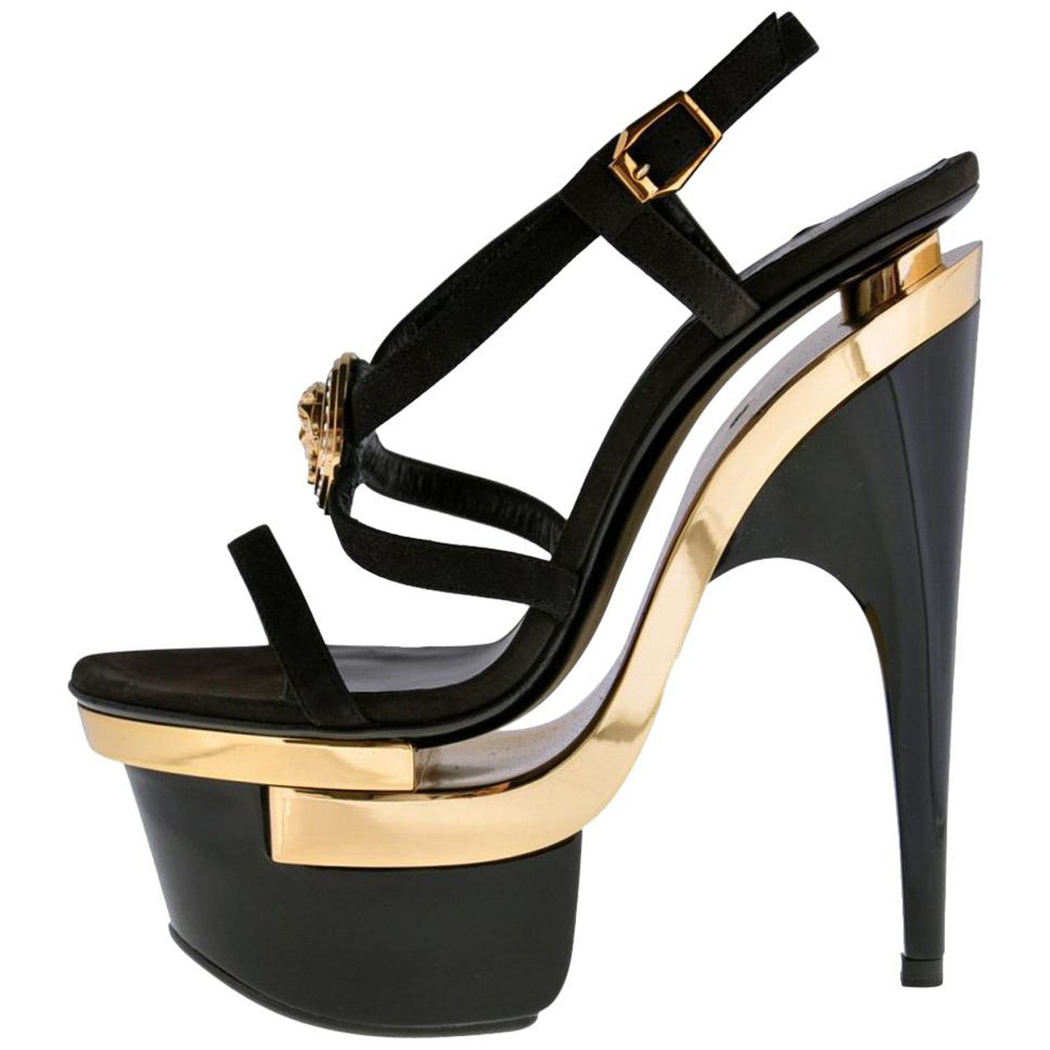 VERSACE Triple Platform Black Gold Medusa Swarovski Crystals Sandals For  Sale at 1stDibs | swarovski crystal sandals, black cristals, versace triple platform  heels