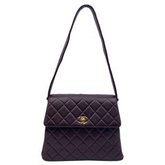 Chanel Vintage Brown Quilted Leather CC Logo Shoulder Bag