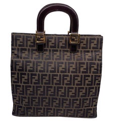 Fendi Vintage Monogram Tobacco Black Zucca Canvas Sac Fourre-tout Sacoche