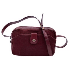 Celine Vintage Burgund Macadam Canvas und Leder Umhängetasche