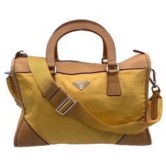 Prada Yellow Nylon and Leather Satchel Bag Handbag with Strap
