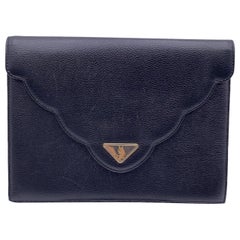 Yves Saint Laurent Vintage Black Leather Flap Clutch Bag Handbag