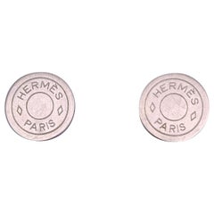 Hermes Paris Silver Metal Clou De Selle Clip On Earrings