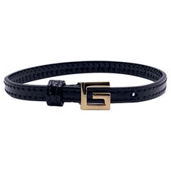 Gucci Black Patent Leather Belt Bracelet G Buckle Size M